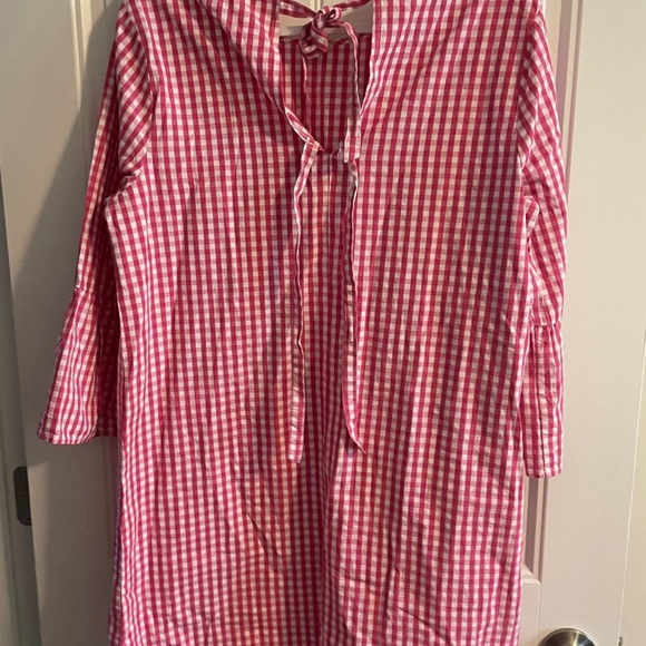 EUC Crown & Ivy Hot Pink Gingham Bell Sleeve Dress size large - Picture 4 of 5
